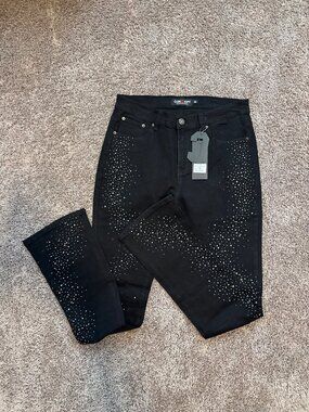 Concept Bedazzled Jeans Mens 36x34 Black Starlight Rhinestone Denim NWT $120